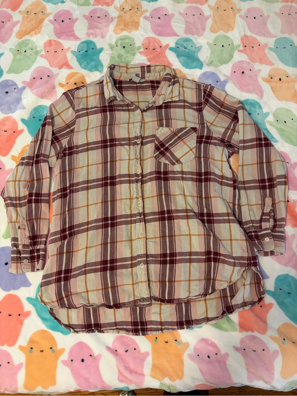 Old Navy Plaid Button-Down Shirt in Cream and Burgundy
